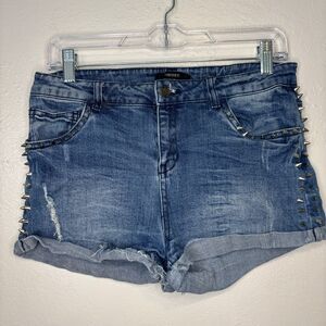 Forever‎ 21 Metal Stud Studded Blue Jean Denim Shorts Distressed Medium Wash 27